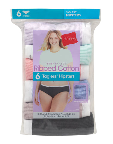 Hanes Women's Ribbed Hipster Underwear, 6-Pack