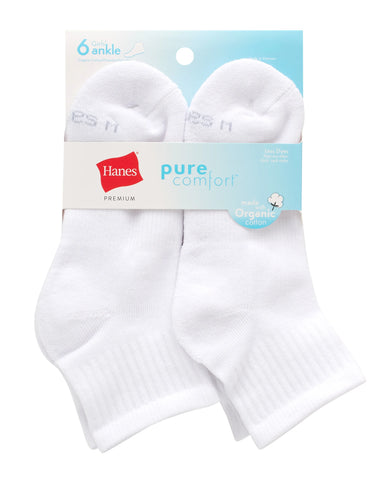 Hanes Pure Comfort Girls' Organic Cotton Ankle Socks, 6-Pairs