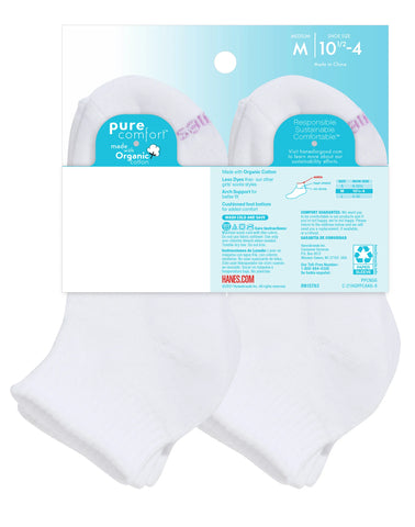 Hanes Pure Comfort Girls' Organic Cotton Ankle Socks, 6-Pairs
