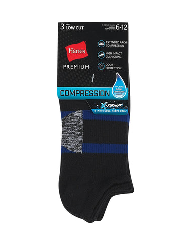 Hane's X-Temp Men's Compression Low Cut Socks, 3-Pairs