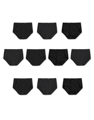Hanes Women's Breathable Cotton Brief Underwear, Black, 10-Pack