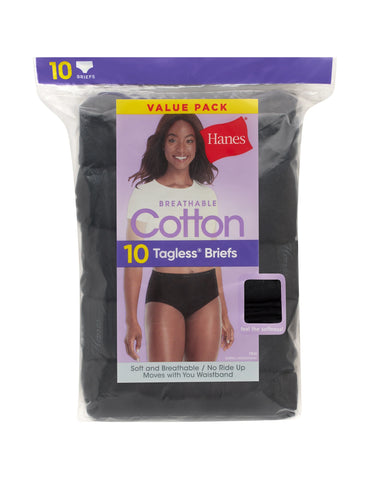 Hanes Women's Breathable Cotton Brief Underwear, Black, 10-Pack