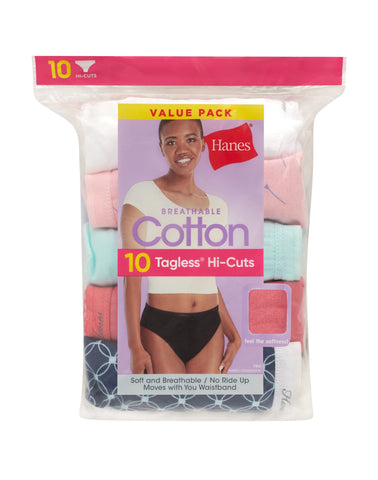Hanes Women's Breathable Hi-Cut Cotton Underwear, Assorted, 10-Pack