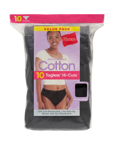 Hanes Women's Breathable Cotton Hi-Cut Underwear, Black, 10-Pack