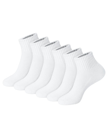 Hanes Unisex Plain White Socks Pack, 6 Pairs, Ankle Socks