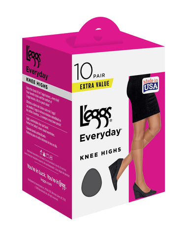 L'eggs Everyday Knee Highs, Reinforced Toe, 10-Pairs