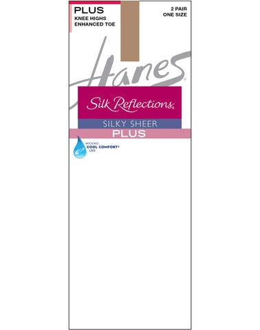 Hanes Silk Reflections Knee Highs, Enhanced Toe, 2-Pack (Plus Size)