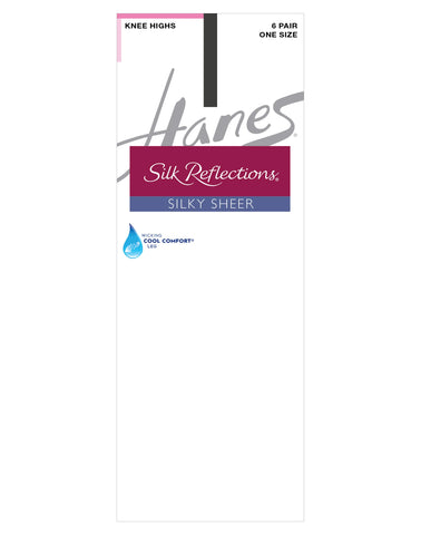 Hanes Silk Reflections Knee Highs, Reinforced Toe, 6-Pack