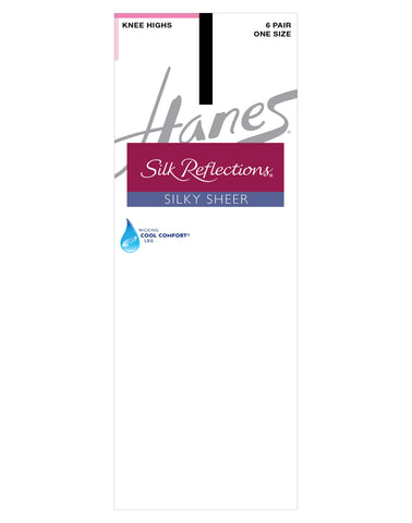 Hanes Silk Reflections Knee Highs, Reinforced Toe, 6-Pack