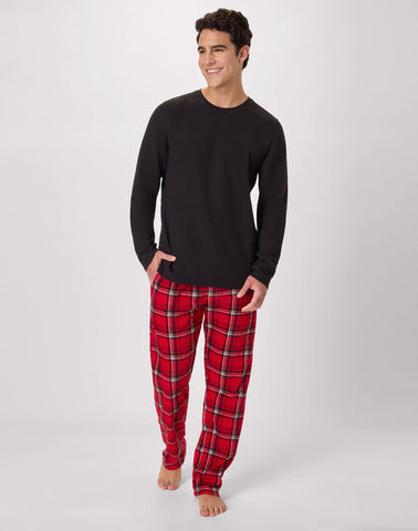 Hanes Men's Micro Fleece Pajama Set, Plaid Print