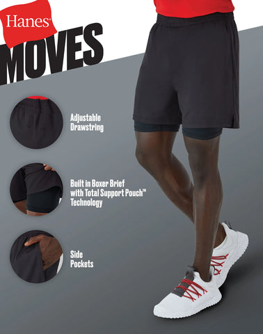 Hanes Moves Men's 2-in-1 Gym Shorts, 5Inseam