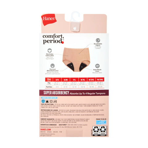 Hanes Comfort, Period. Women's Brief Period Underwear, Super Leaks, 3-Pack