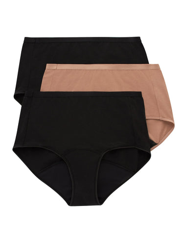 Hanes Comfort, Period. Women's Brief Period Underwear, Super Leaks, 3-Pack