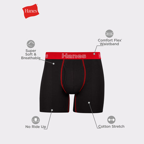 Hanes Men's Stretch Cotton Boxer Brief Underwear, Comfort Flex Fit, 6-Pack