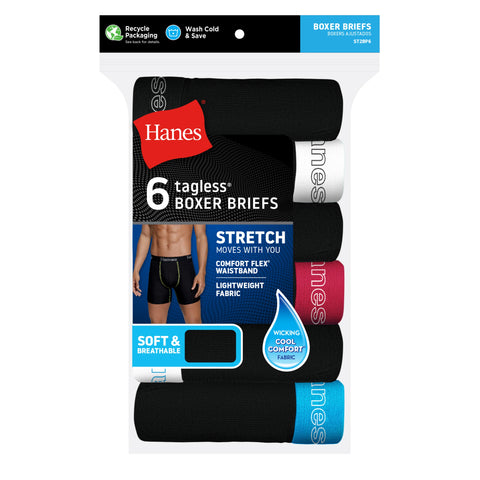 Hanes Men's Stretch Cotton Boxer Brief Underwear, Comfort Flex Fit, 6-Pack