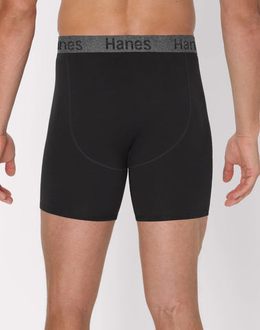 Hanes Stay Dry Pouch Men's Cotton Stretch Boxer Brief Underwear, Black, 3-Pack