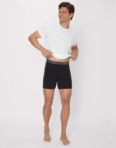 Hanes Stay Dry Pouch Men's Cotton Stretch Boxer Brief Underwear, Black, 3-Pack