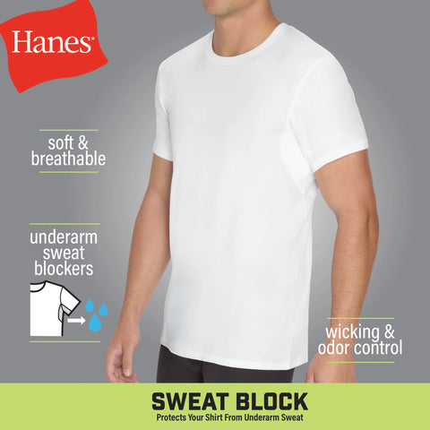 Hanes Men's Sweat Block Crewneck Tee, White, 3-Pack