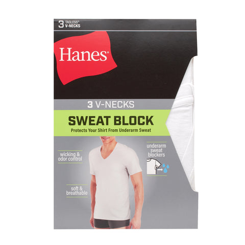 Hanes Men's Sweat Block V-Neck Tee, White, 3-Pack