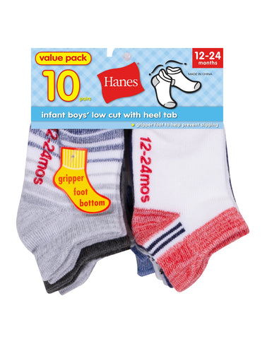 Hanes Infant/Toddler Boys' Heel Shield Socks, Gripper Foot Bottoms, 10-Pairs