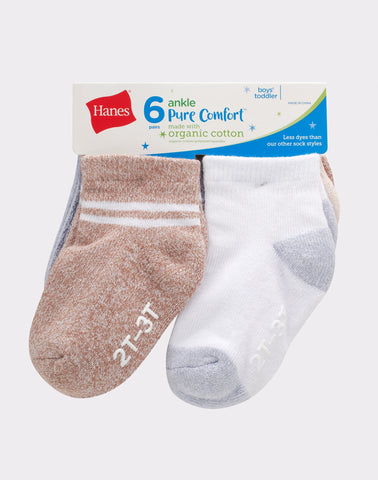 Hanes Pure Comfort Infant/Toddler Boys’ Ankle Socks, Organic Cotton, 6-Pairs