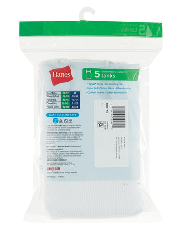 Hanes Toddler Boys' Tank, White, 5-Pack