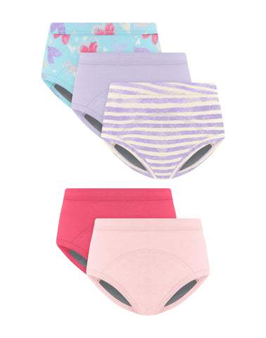 Hanes Toddlers' Girls' Heavy Absorbency Underwear Briefs Pack, 5-Pack, Potty Training, Prints