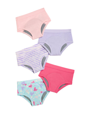 Hanes Toddlers' Girls' Heavy Absorbency Underwear Briefs Pack, 5-Pack, Potty Training, Prints