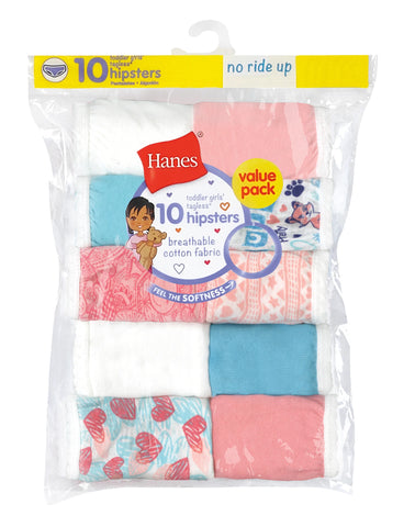Hanes Toddler Girls' Cotton Hipster Underwear, 10-Pack