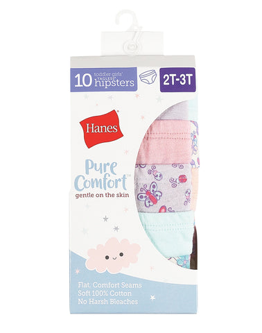 Hanes Pure Comfort Toddler Girls' Cotton Hipster Underwear, 10-Pack