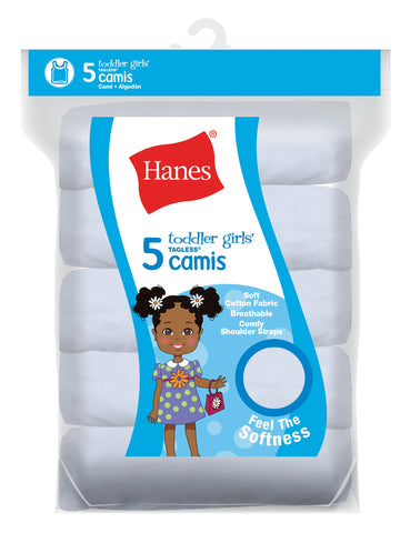 Hanes Toddler Girls' Knit Cami, White, 5-Pack