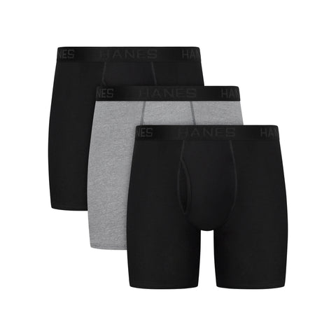 Hanes Ultimate Big Men's ComfortBlend Boxer Brief Underwear, Black/Grey, 3-Pack (Big & Tall Sizes)