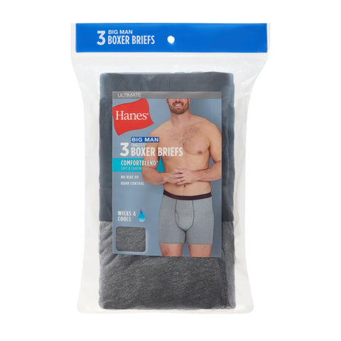 Hanes Ultimate Big Men's ComfortBlend Boxer Brief Underwear, Black/Grey, 3-Pack (Big & Tall Sizes)