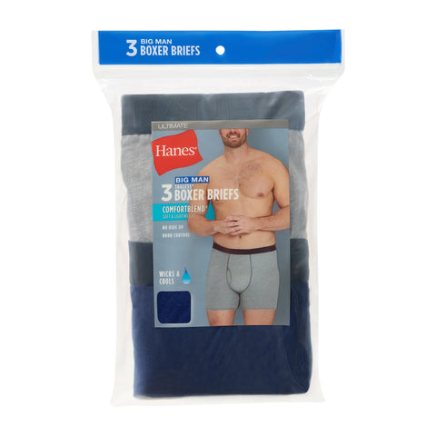 Hanes Ultimate Big Men's ComfortBlend Boxer Brief Underwear, Assorted, 3-Pack (Big & Tall Sizes)