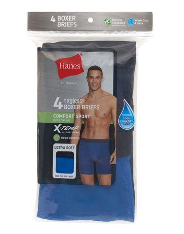 Hanes Ultimate Comfort Sport Men's Performance Stretch Boxer Brief Underwear, Assorted, 4-Pack