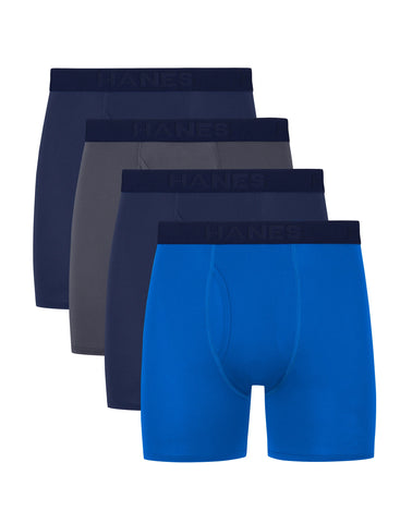 Hanes Ultimate Comfort Sport Men's Performance Stretch Boxer Brief Underwear, Assorted, 4-Pack