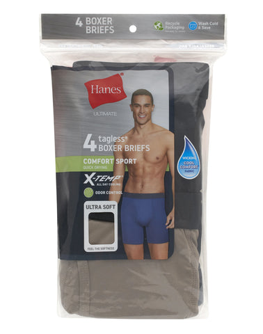 Hanes Ultimate Comfort Sport Men's Performance Stretch Boxer Brief Underwear, Black/Red/Sandalwood, 4-Pack