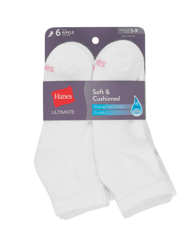 Hanes Ultimate Women's Ankle Socks, Cushioned, 6-Pairs