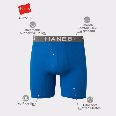 Hanes Ultimate Comfort Flex Fit Men's Boxer Brief Underwear, Red/Blue, 4-Pack