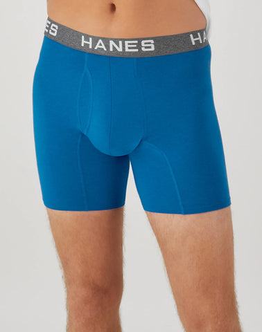 Hanes Ultimate Comfort Flex Fit Men's Boxer Brief Underwear, Black/Grey/Blue, 4-Pack