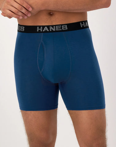 Hanes Ultimate Comfort Flex Fit Total Support Pouch Men's Boxer Brief Underwear, Red/Blue/Black/Grey, 4-Pack