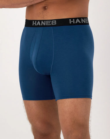 Hanes Ultimate Comfort Flex Fit Total Support Pouch Men's Boxer Brief Underwear, Red/Blue/Black/Grey, 4-Pack