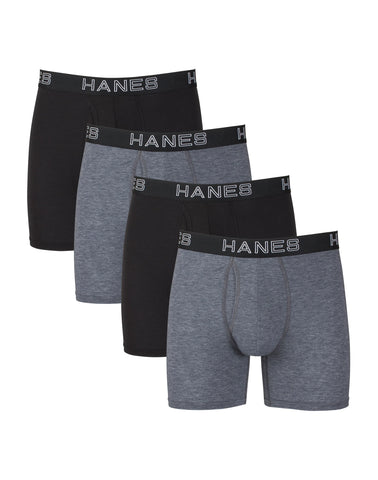 Hanes Ultimate Comfort Flex Fit Total Support Pouch Men's Boxer Brief Underwear, Black/Grey, 4-Pack