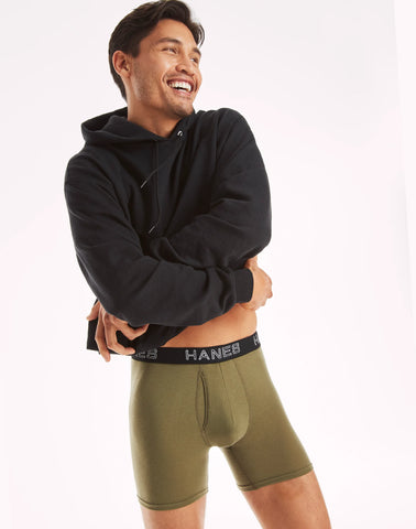 Hanes Ultimate Comfort Flex Fit Total Support Pouch Men's Boxer Brief Underwear, Red/Green/Black/Grey, 4-Pack