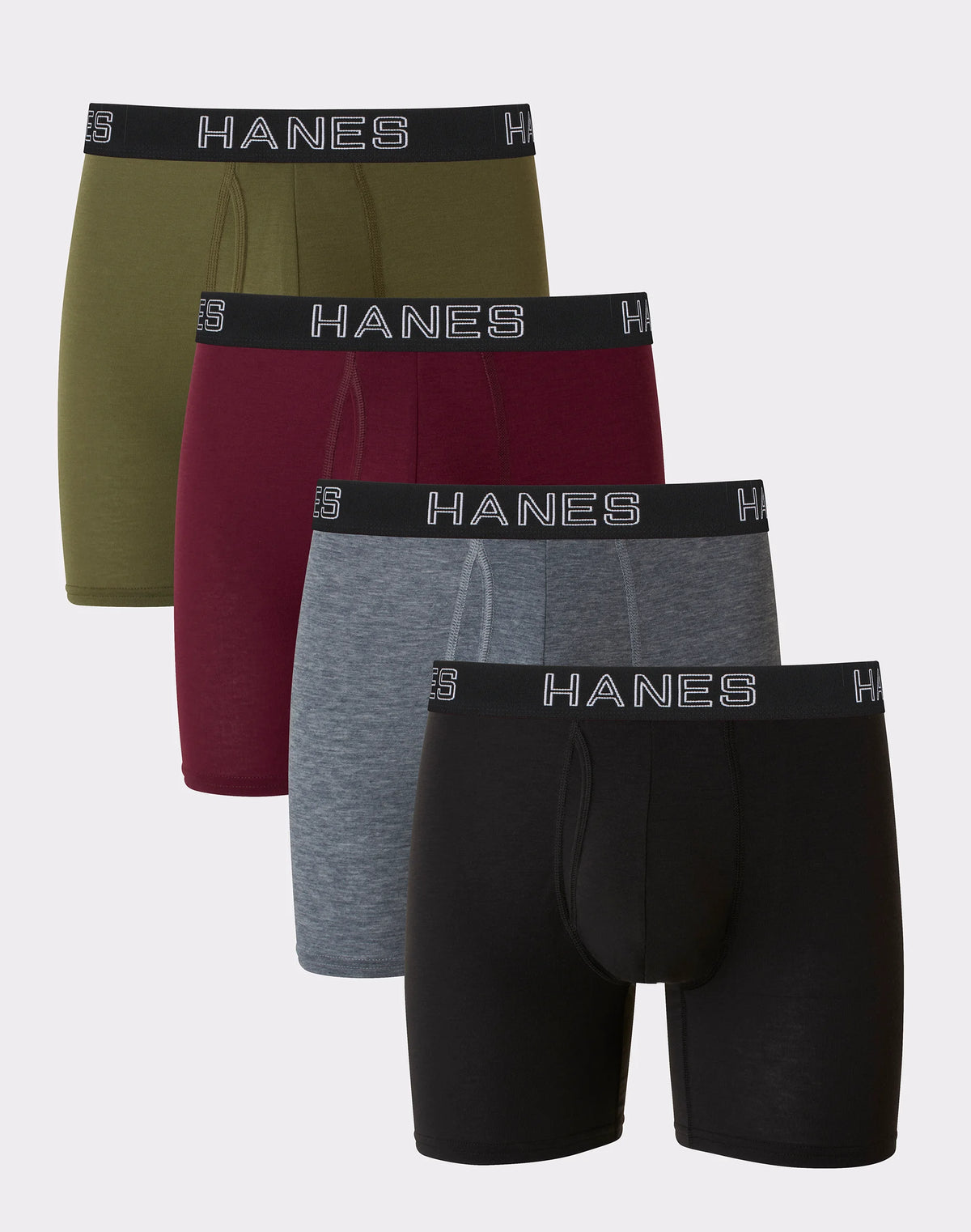 Hanes Ultimate Comfort Flex Fit Total Support Pouch Men's Boxer Brief Underwear, Red/Green/Black/Grey, 4-Pack