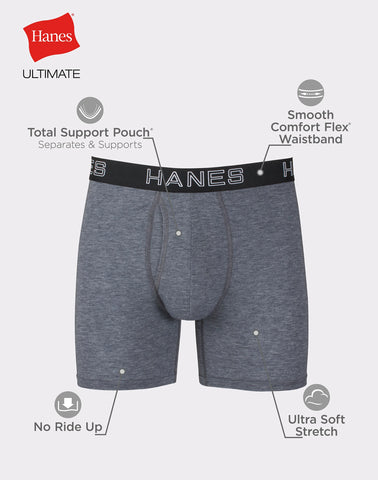 Hanes Ultimate Total Support Pouch Big Men’s Boxer Brief Underwear, Black/Grey, 3-Pack (Big & Tall Sizes)