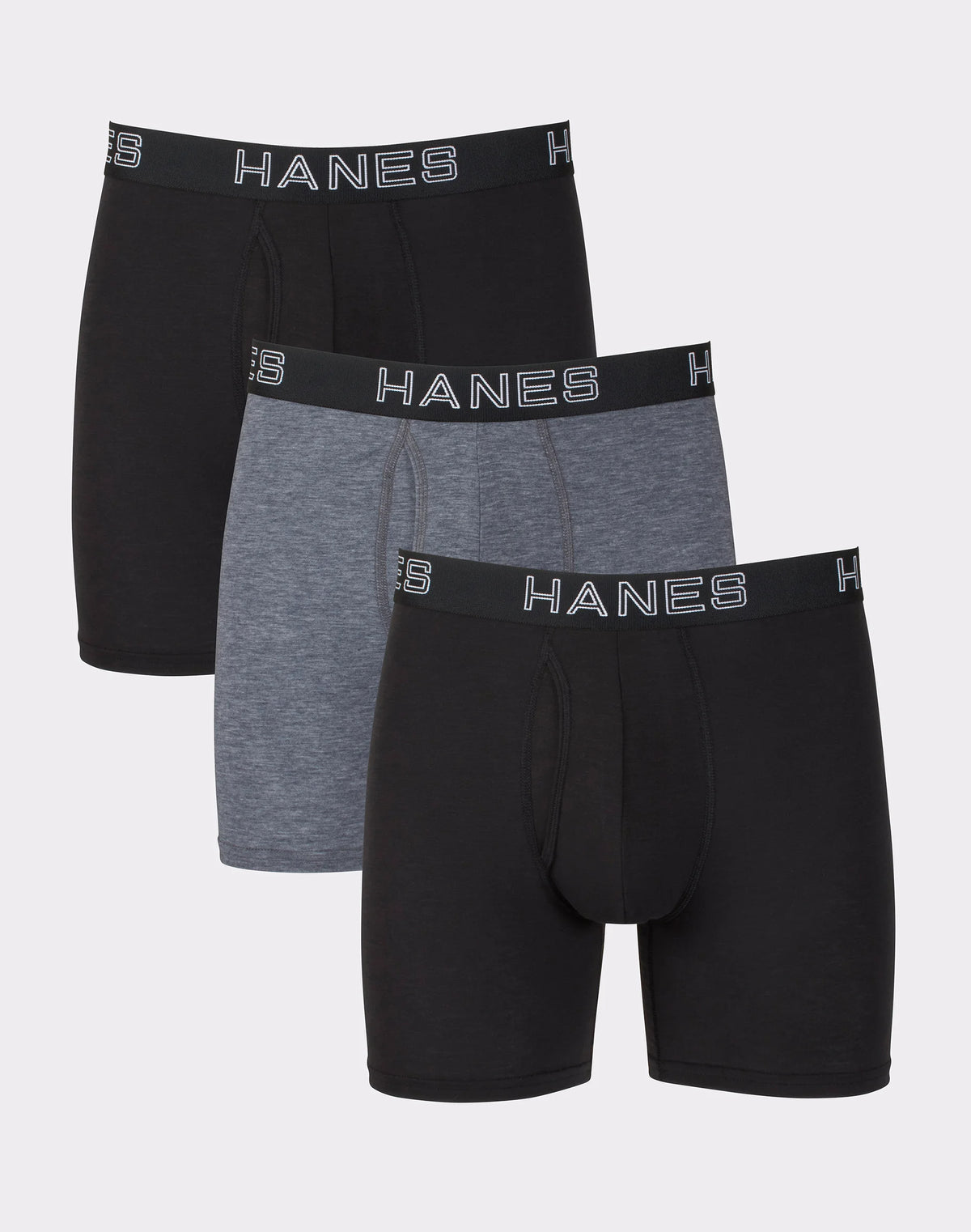 Hanes Ultimate Total Support Pouch Big Men’s Boxer Brief Underwear, Black/Grey, 3-Pack (Big & Tall Sizes)