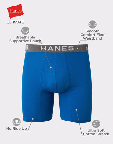 Hanes Ultimate Total Support Pouch Big Men’s Boxer Brief Underwear, Assorted, 3-Pack (Big & Tall Sizes)