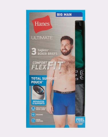 Hanes Ultimate Total Support Pouch Big Men’s Boxer Brief Underwear, Assorted, 3-Pack (Big & Tall Sizes)