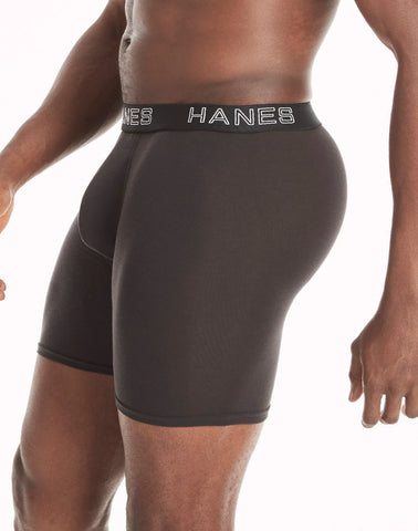 Hanes Ultimate Comfort Flex Fit Total Support Pouch Men's Long Leg Boxer Brief Underwear, Black/Grey, 4-Pack